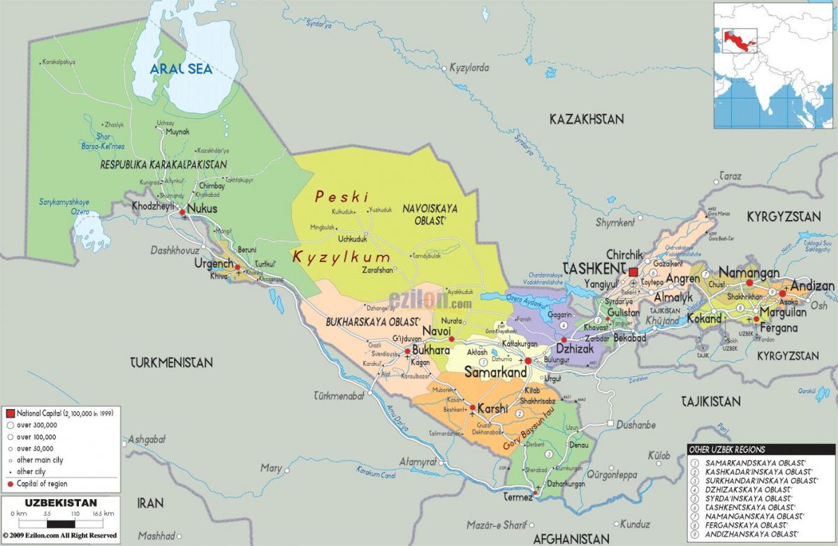 die Karte von Usbekistan